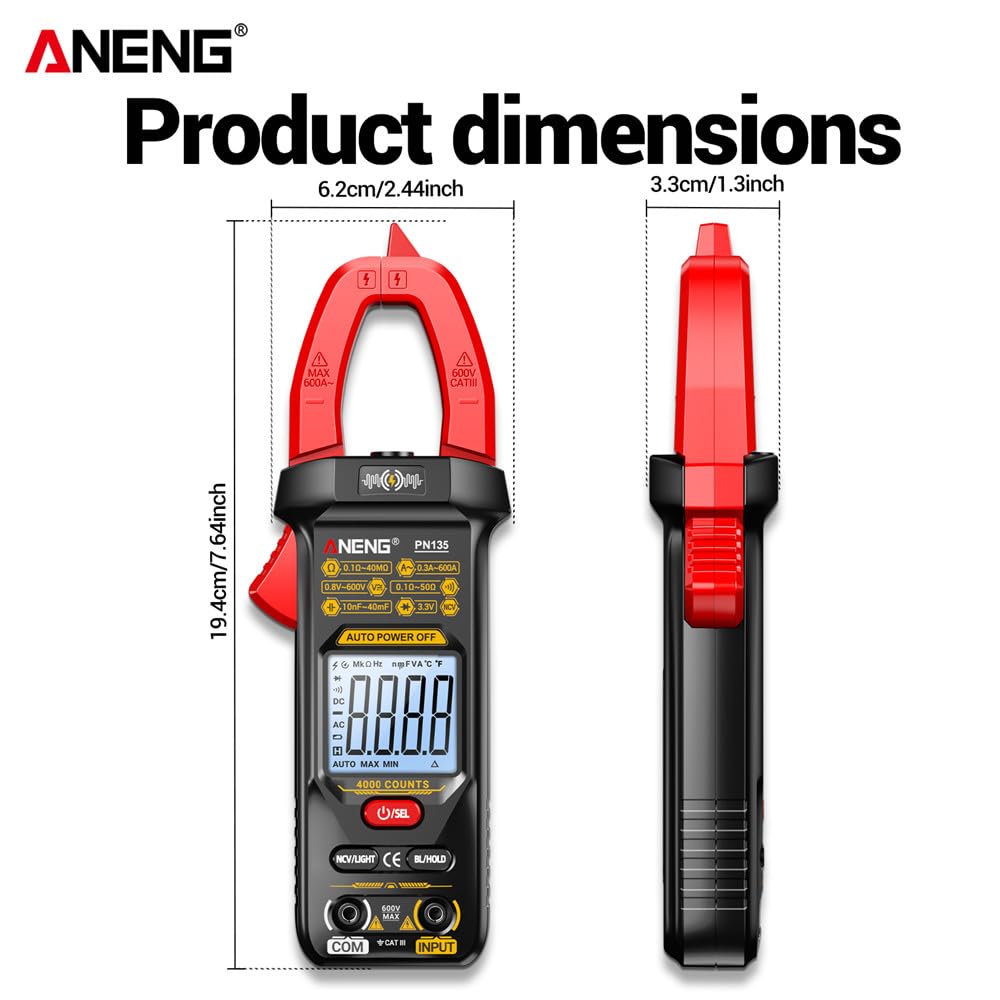 PN135 Display digitale Pinza amperometrica intelligente Tester multimetro Resistenza alla tensione CA/CC Strumenti professionali per elettricisti senza contatto e linea combinata - Rosso