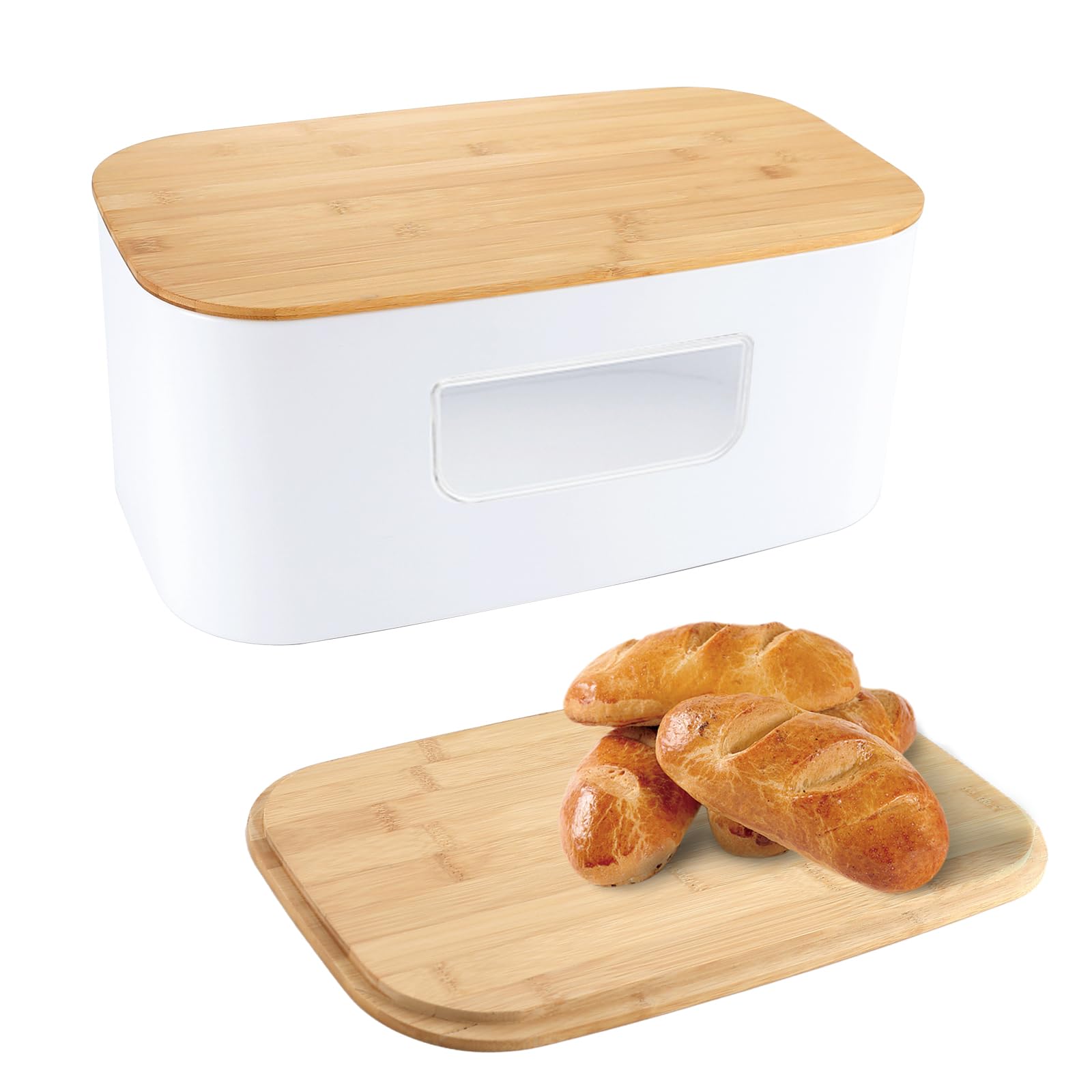 HILFAStainless Steel Bread Box with Roll Up Lid, For Easy Kitchen Counter Storage, Bread Bin Holder White