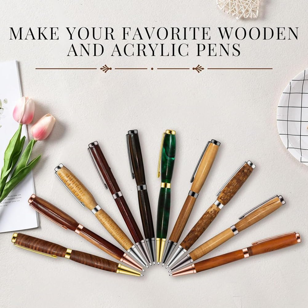 Ensemble de Stylos Slim de 7 mm avec Recharges - Kit de Stylo Rotatif en Bois pour Tourner le Tour à Bois, Fournitures pour Bricolage - Cuivre - Amis Enseignant Étudiant D