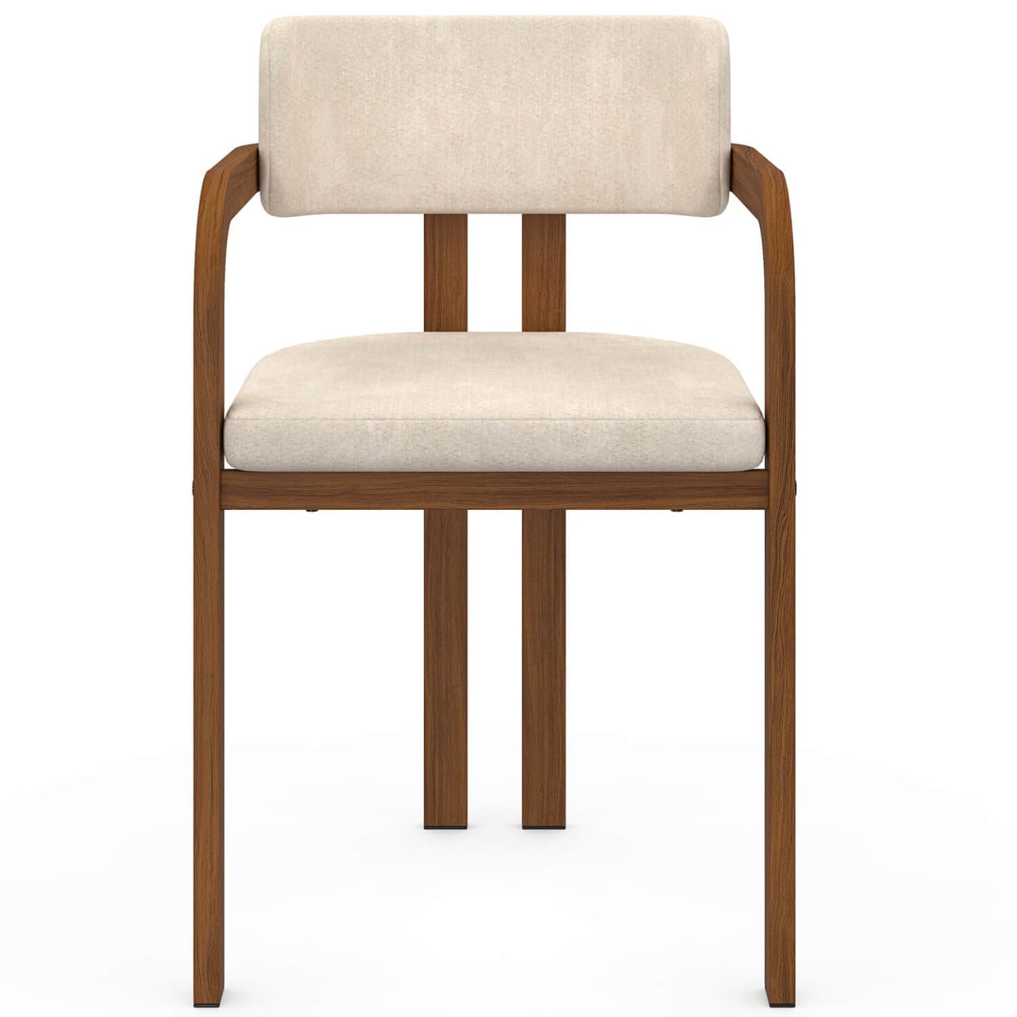 IDMarket - Set di 4 sedie da pranzo ESMA in metallo effetto noce e tessuto di ciniglia beige con braccioli