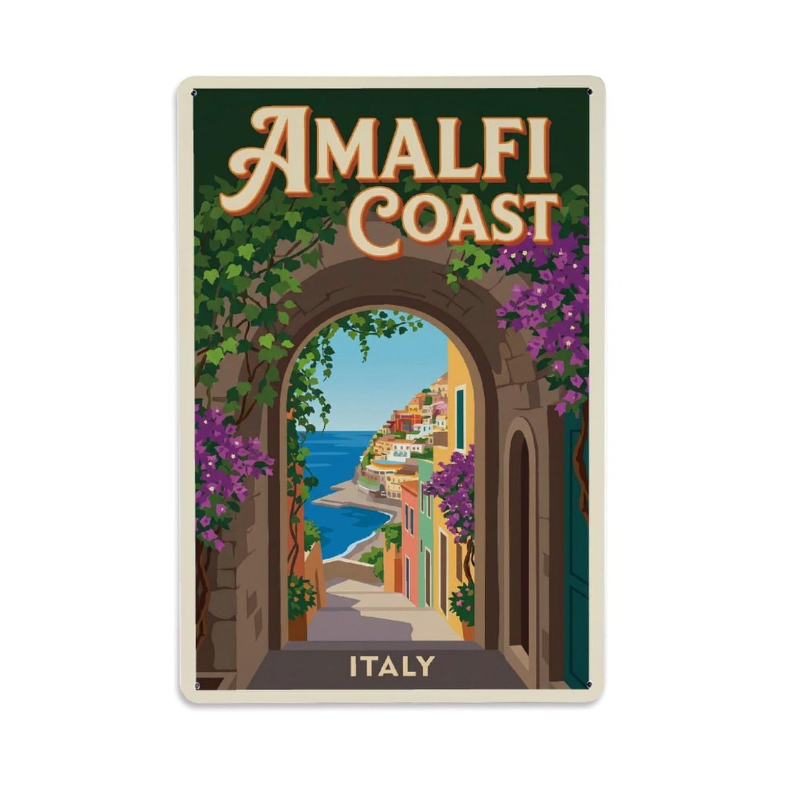 Vintage Travel Passage Italy Arched Metal Tin Sign Plaque Wall Decor for Cafe, Club Bar, Office, Home Garden Metal Poster 8x12Inch