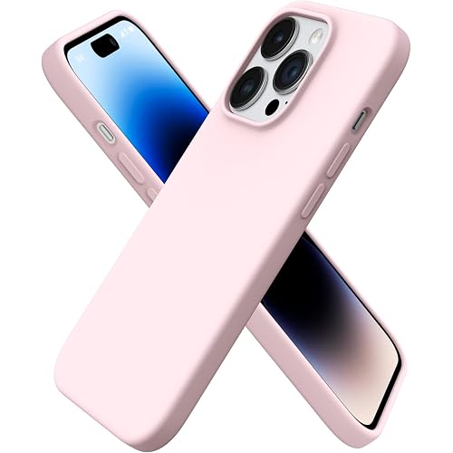 ORNARTO Compatible with iPhone 14 Pro Case 6.1, Slim Liquid Silicone 3 Layers Full Covered Soft Gel Rubber Phone Case Protective Cover with Microfiber Lining 6.1 inch-Chalk Pink