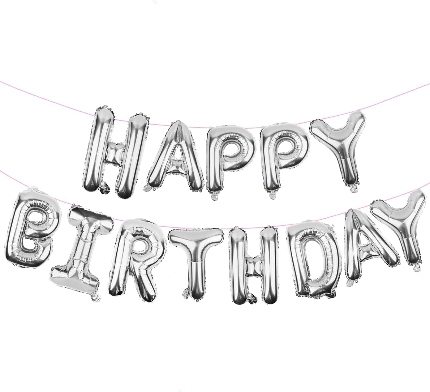 WESTGO Happy Birthday Banner (3D Sliver Lettering) Mylar Foil Letters | Inflatable Party Decor and Event Decorations for Kids and Adults | Reusable, Ecofriendly Fun