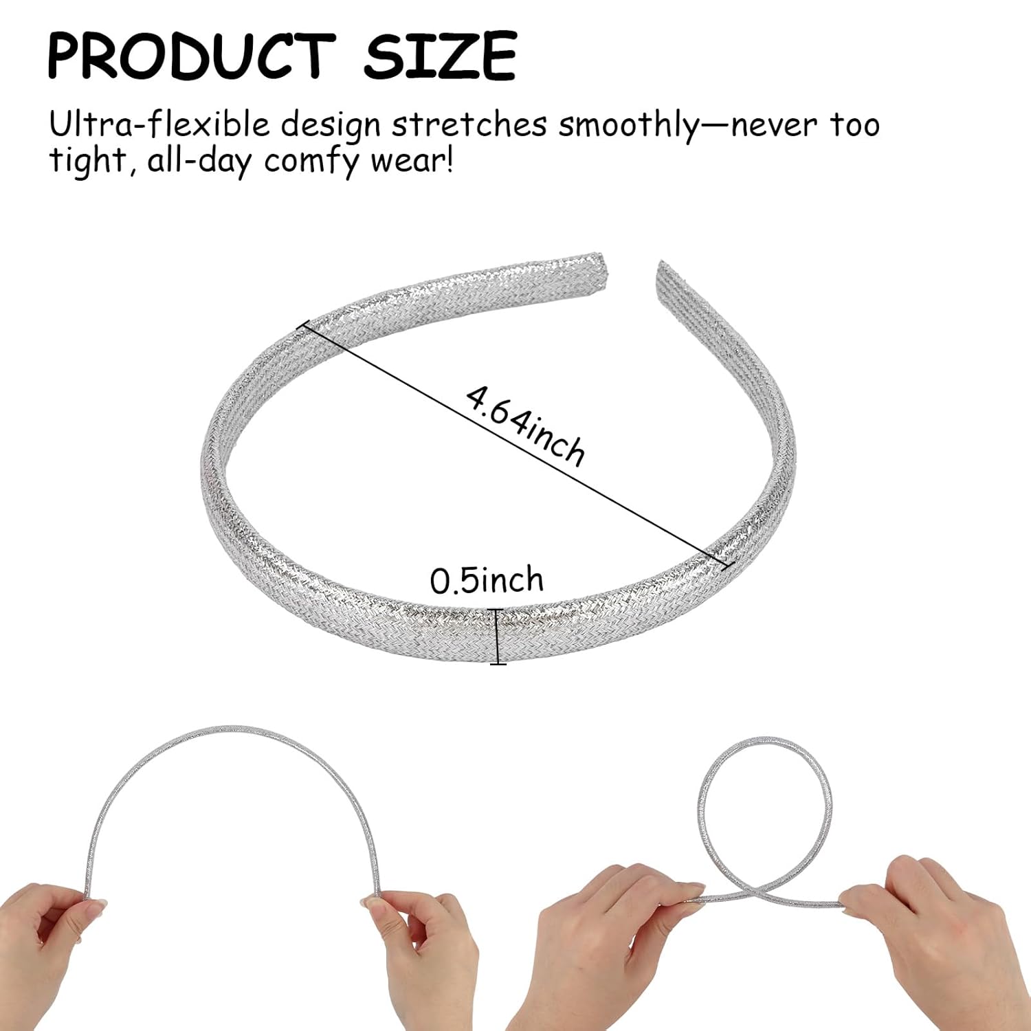 Wecoe Silver Metallic Headband Cute Sparkly Glitter Head Bands Hair Accessories for Women Girls - Image 5