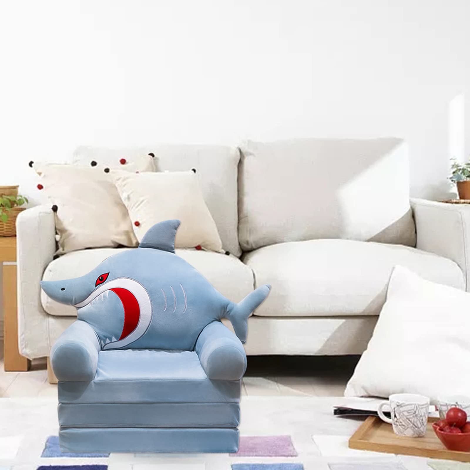 Zaza Home Pluche Kinderfauteuil Knuffel Kinderstoel Bank Pinguïn Voor Speelkamer Kinderkamer Voor 18 36 Maanden Lichtgrijs Blauw 59 X 50 X 59 Cm