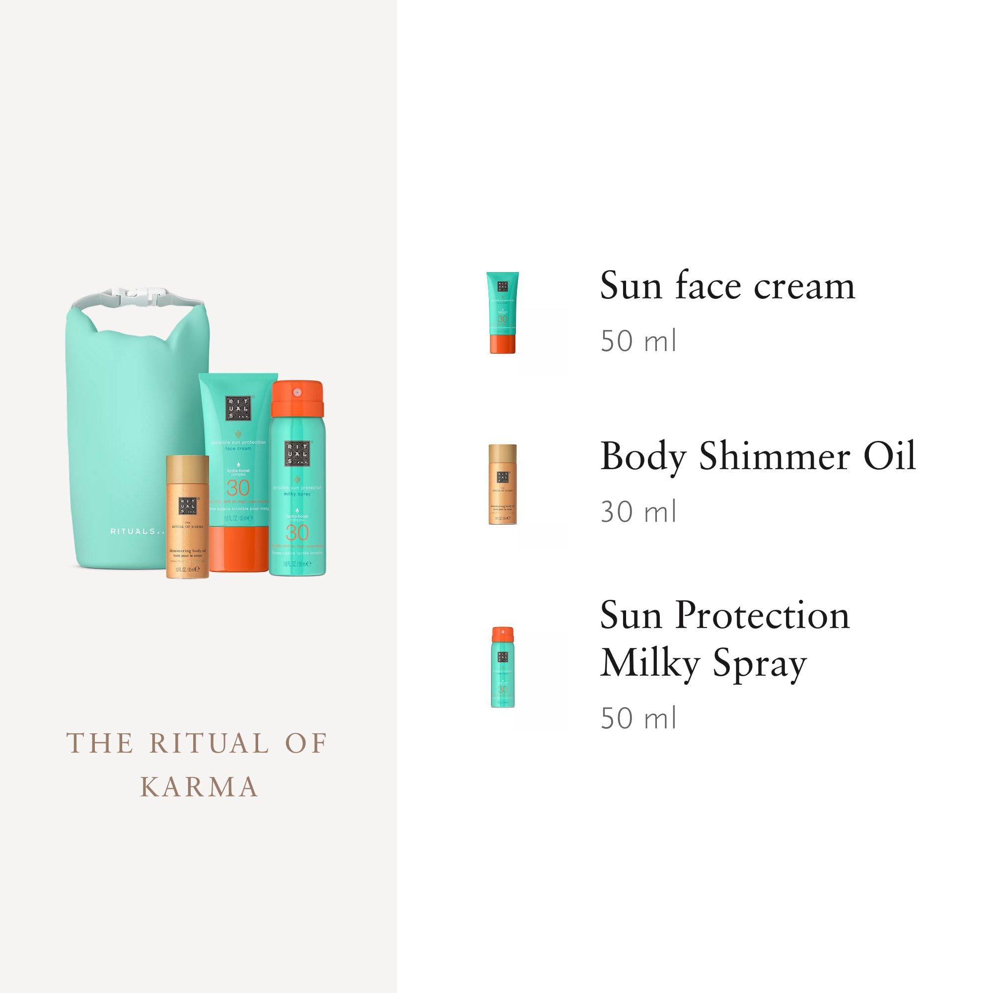 RITUALS The Ritual of Karma 3 prodotti solari, SPF 30, Set Regalo | Cofanetto regalo, essenziali bagno e corpo, pronto da regalare, rituale self-care