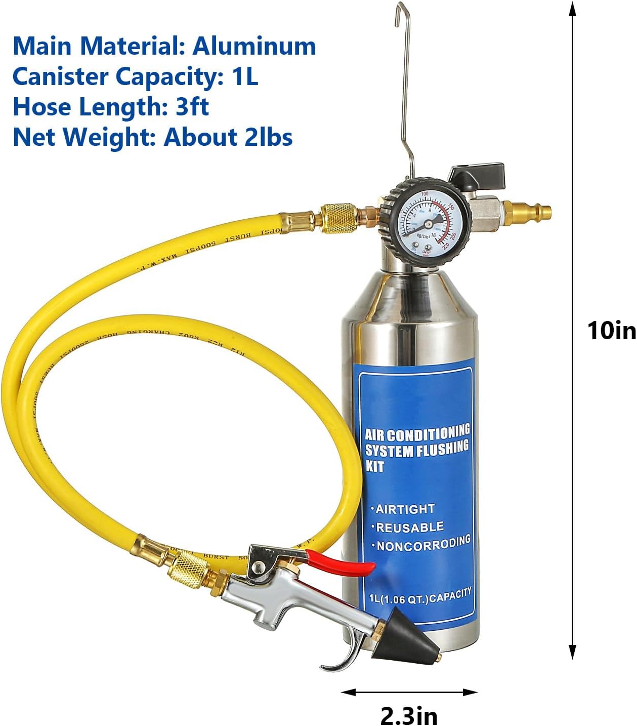 AC Flush Kit, Automotive air Conditioning Pipeline Cleaning Tool Home A/C Flush Tool,R134A R12 R22 R404 R410A AC System Flush Kit Can Tool with 220PSI Gauge, Air Fittings and Hose