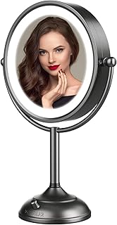 VESAUR Professional 8.5" Lighted Makeup Mirror, 1x/10x Double Sided HD Undistorted Magnifying Mirror with 3 Colors, 48 LED Lights, Adjustable Brightness, 360° Rotation Vanity Mirror, Unique Black Nick