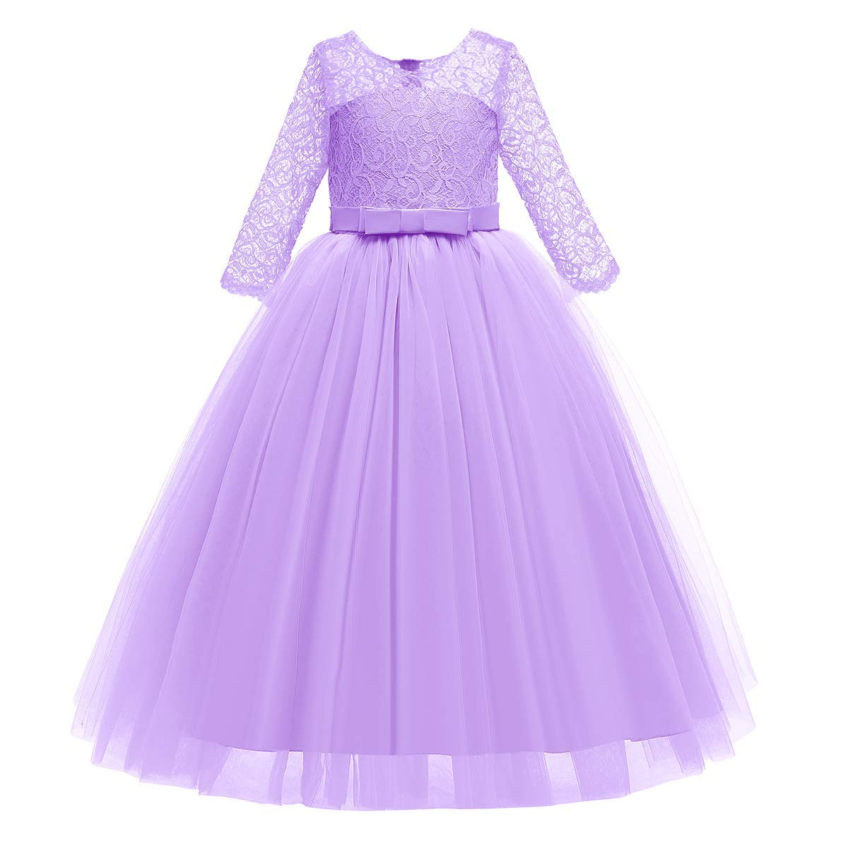 IWEMEK Flower Girls 3/4 Sleeve Floral Lace Tulle First Communion Pageant Dresses Kids Big Girls Princess Birthday Carnival Christmas Bridesmaid Wedding Party Prom Ball Gown 2-14 Years — view 4