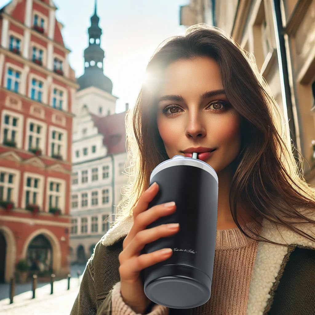 Rosenstein & Söhne Kaffee Tasse: 4er-Set doppelwandige Isolierbecher, schwarz, 600 ml, Edelstahl (Edelstahl Thermobecher, Isolierbecher für Tee, EIS)
