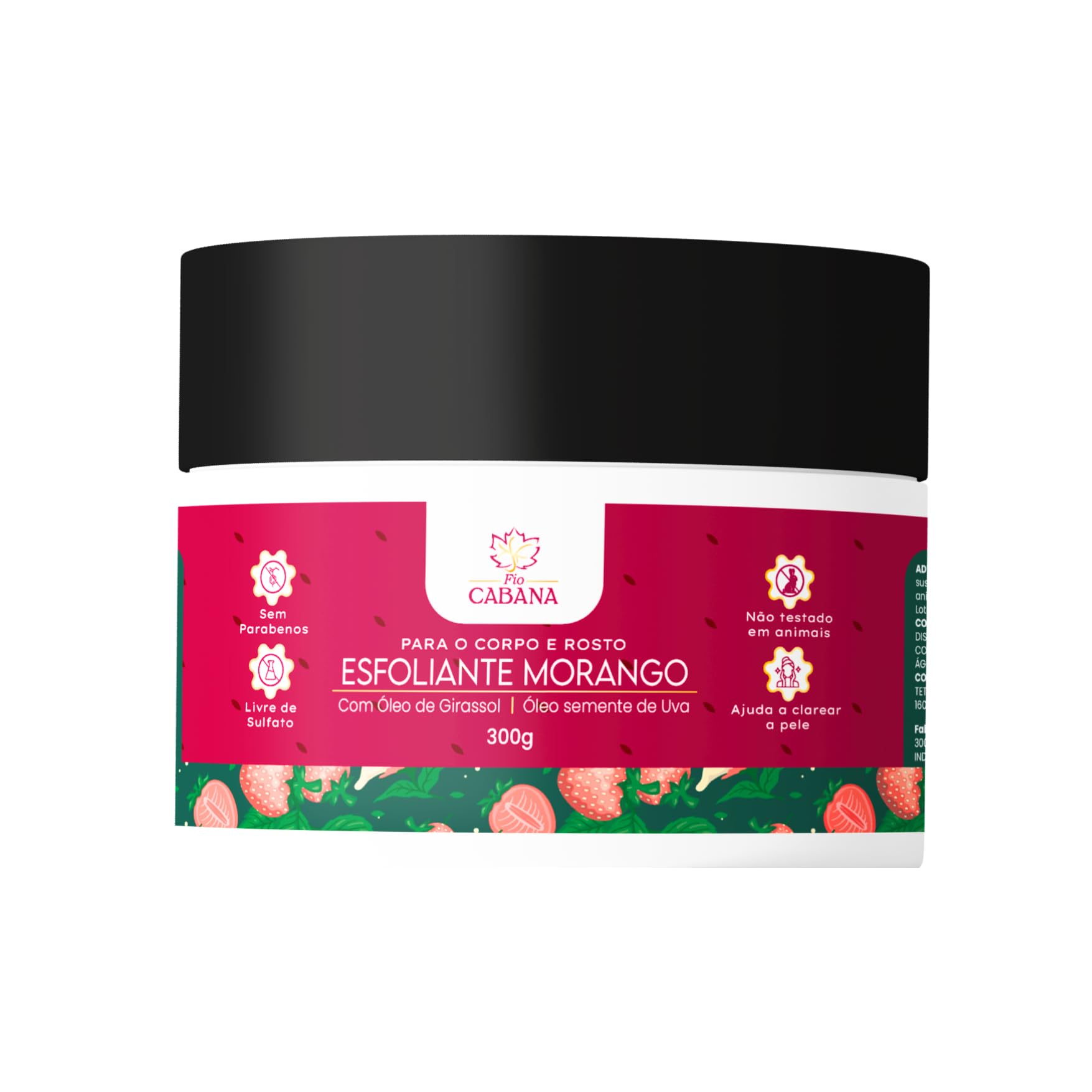 Esfoliante Corporal Fio Cabana Corpo e Rosto - Morango - Pitaya - 300g (300g, Morango)