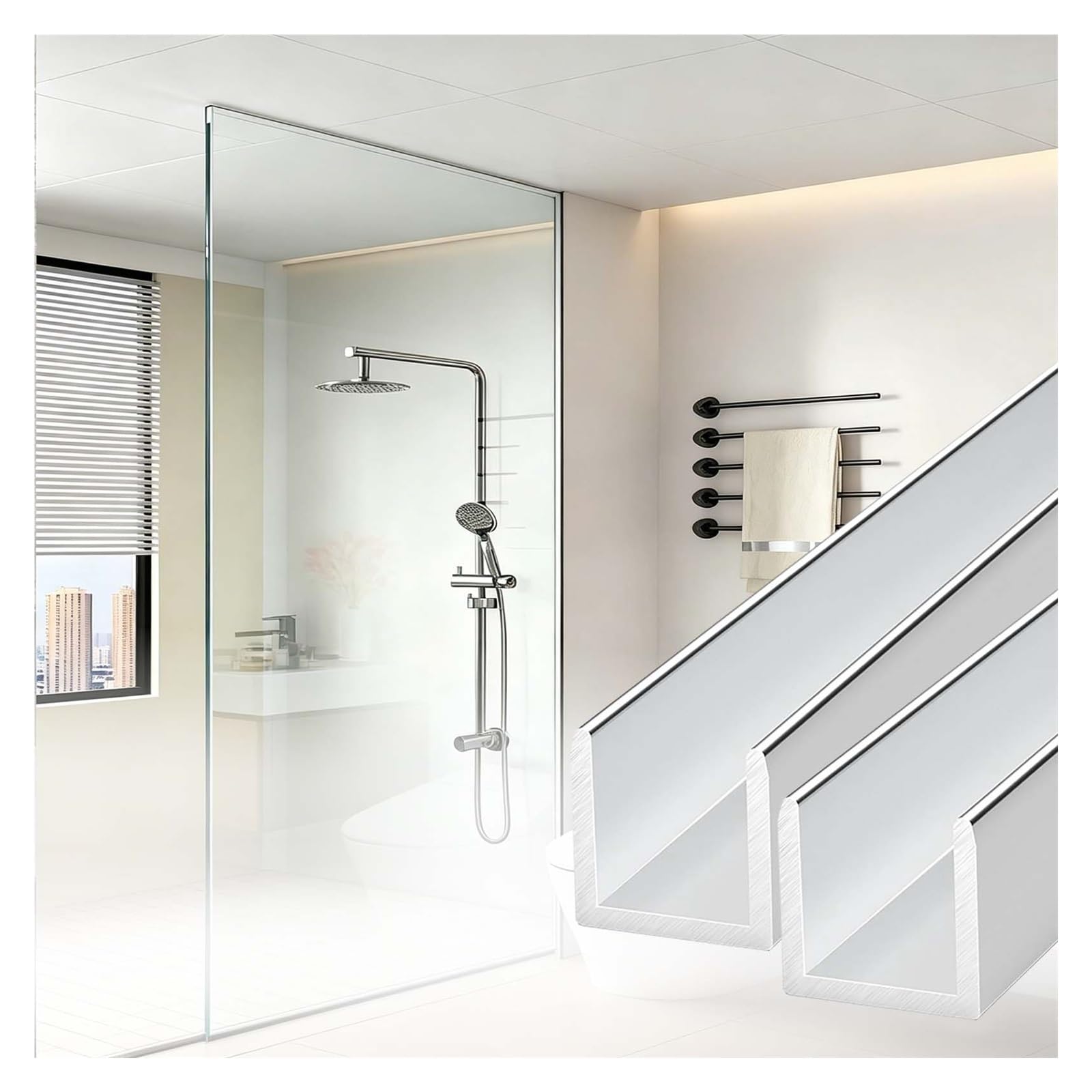 Canal en U en verre de douche pour stopper les fuites et fixer le rail