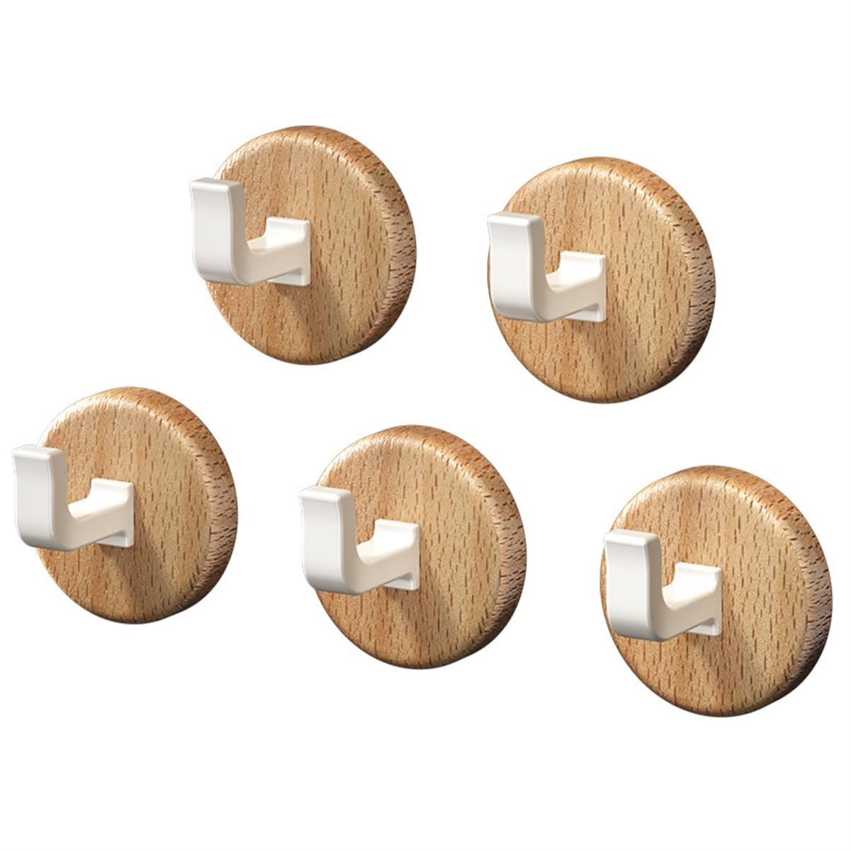 Wdwdw Beech Coat Rack With Hooks Self-Adhesive - 5 Pack,Retro Wood Base With Metal,No Drilling Decorative Wall For Towel