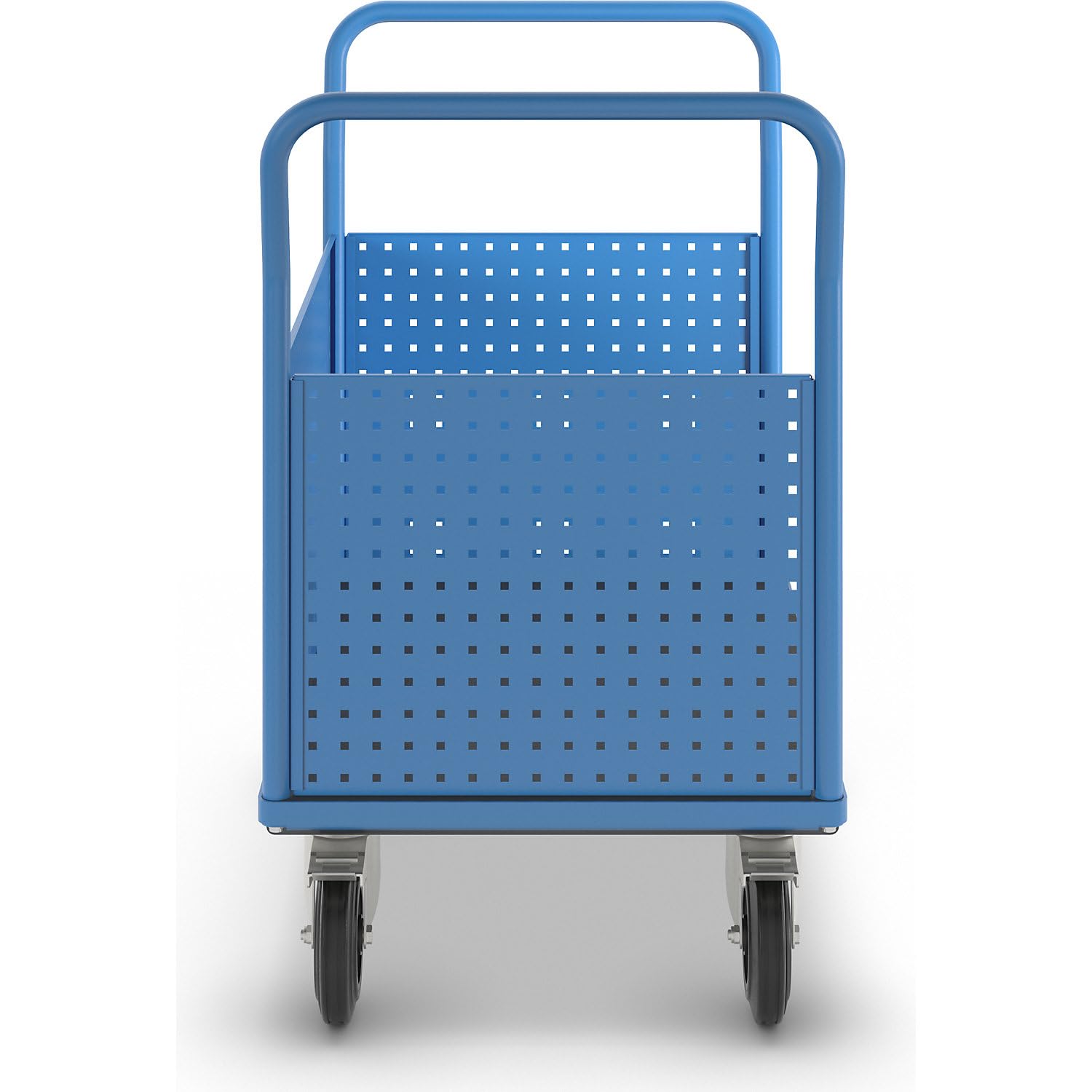 eurokraft pro | Plattformwagen | Mit 3 hohen Lochblechwänden, LxB 1050 x 700 mm, Vollgummi