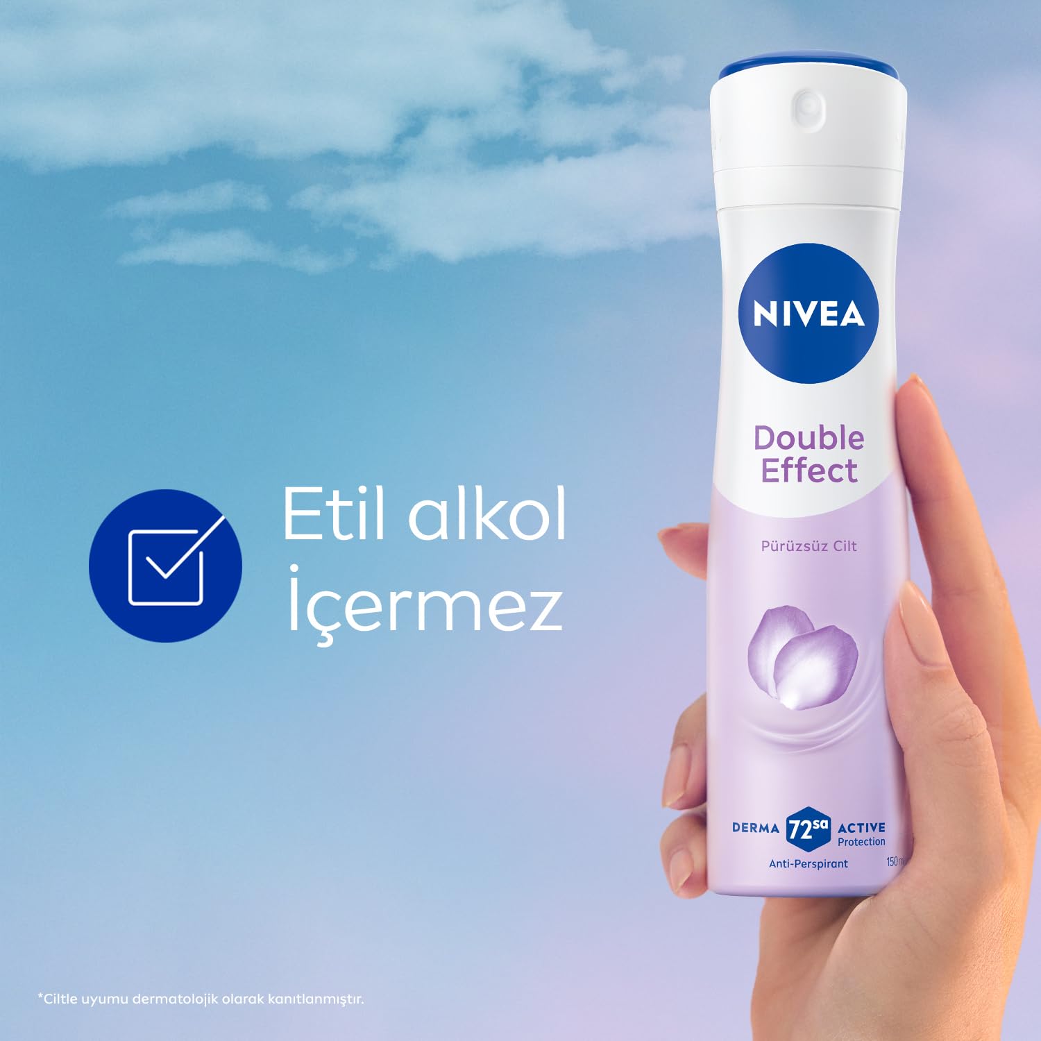 NIVEA Kadın Sprey Deodorant Double Effect 150ml, 72 Saat Anti-perspirant Koruma, Alkolsüz, Pürüzsüz Cilt, Doğal Avokado Özleri