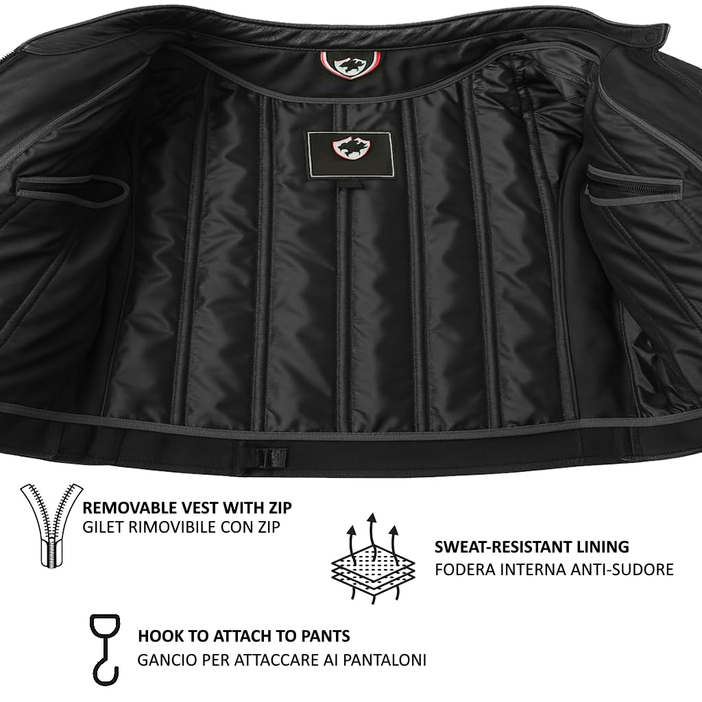 BI ESSE - Giacca in Pelle da Moto Uomo Vintage con Protezioni CE Rimovibili Giubbotto in Vera Pelle Con Fodera Anti-Sudore