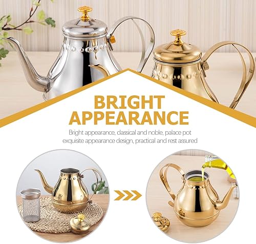 Miniatura 6 de DECHOUS Hervidor de té de acero inoxidable con cuello de cisne de 1.8 L, dorado, perfecto para verter café y té, uso en estufas