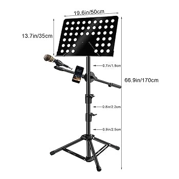 譜面台 高さ170cm 角度調節可能マットブラック マイクスタンド付 演奏会2個 Amazon | New Bee 譜面台 折りたたみ式 楽譜スタンド 高さ70