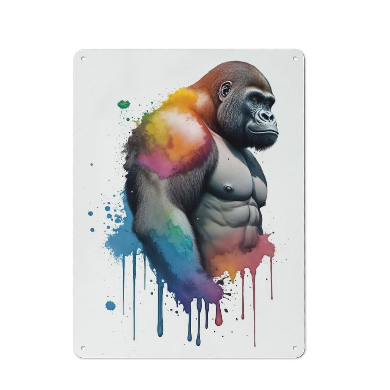 Junmoney Watercolor Gorilla Tin Wall Plaque 40X30cm With For Home Office Or Studio, For Metal Sign Collectors, For Garage And Workshop Walls