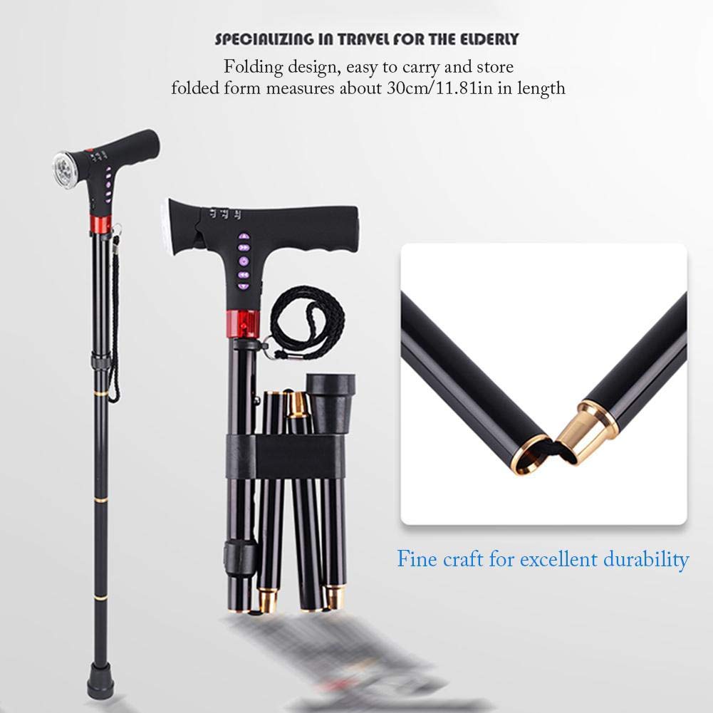 Bastón Plegable Ajustable con Alarma, luz Led, Radio y Mango en T Acolchado, Bastones de Senderismo, bastón para Caminar para muletas Mayores Interesting