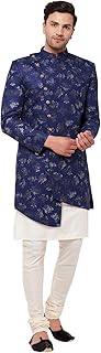 vastramay Men Men's Blue And cream Polyester Lurex Blend Sherwani Set-picture-24