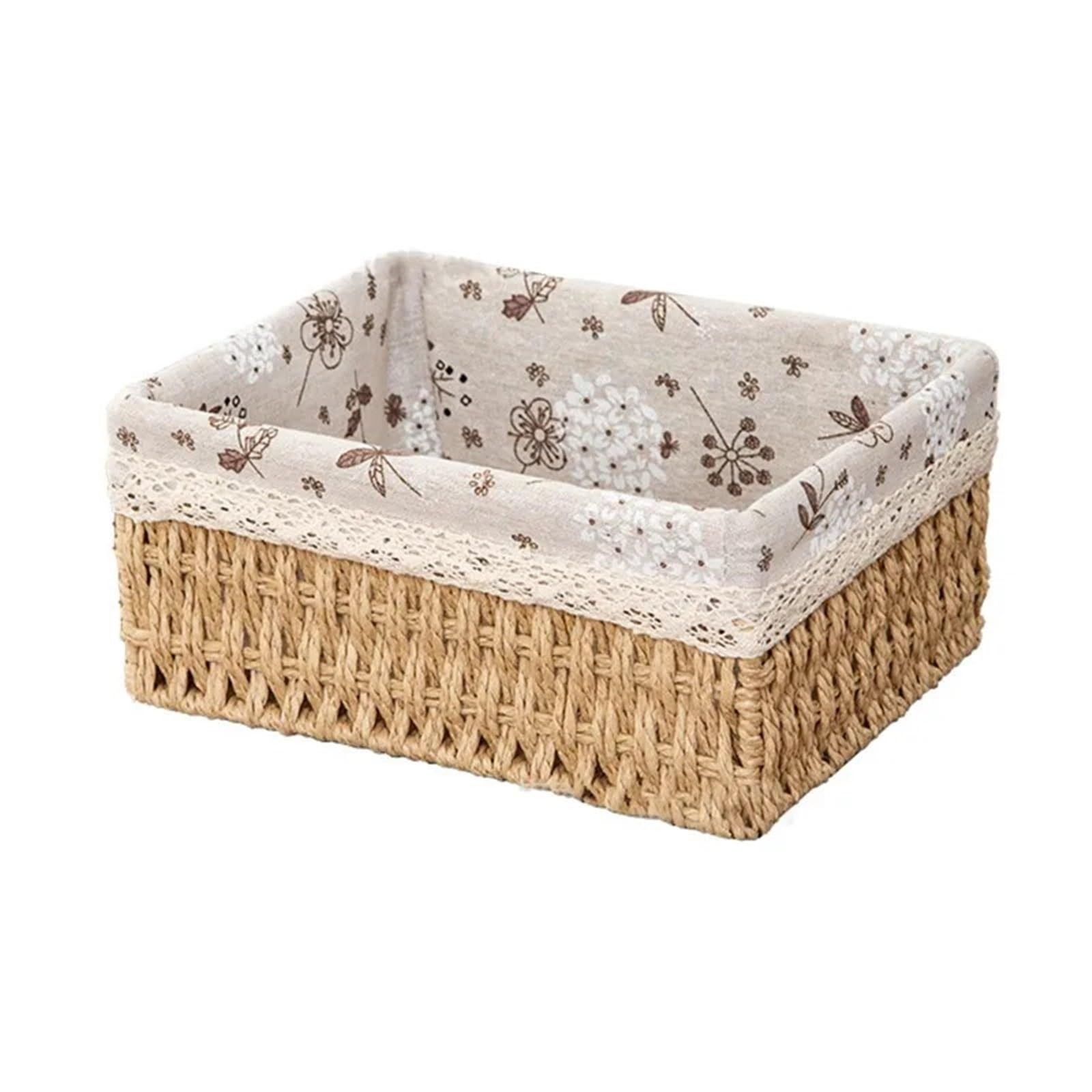 Woven Storage Baskets Organizers Kitchen Sundries Cosmetics Snack Box Desktop Container For Storage(Beige,S)