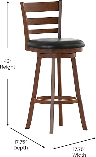 Miniatura 2 de Merrick Lane Silla Ladderback - Taburete de bar giratorio con acabado de roble antiguo, asiento acolchado de piel sintética negra de 30 pulgadas de