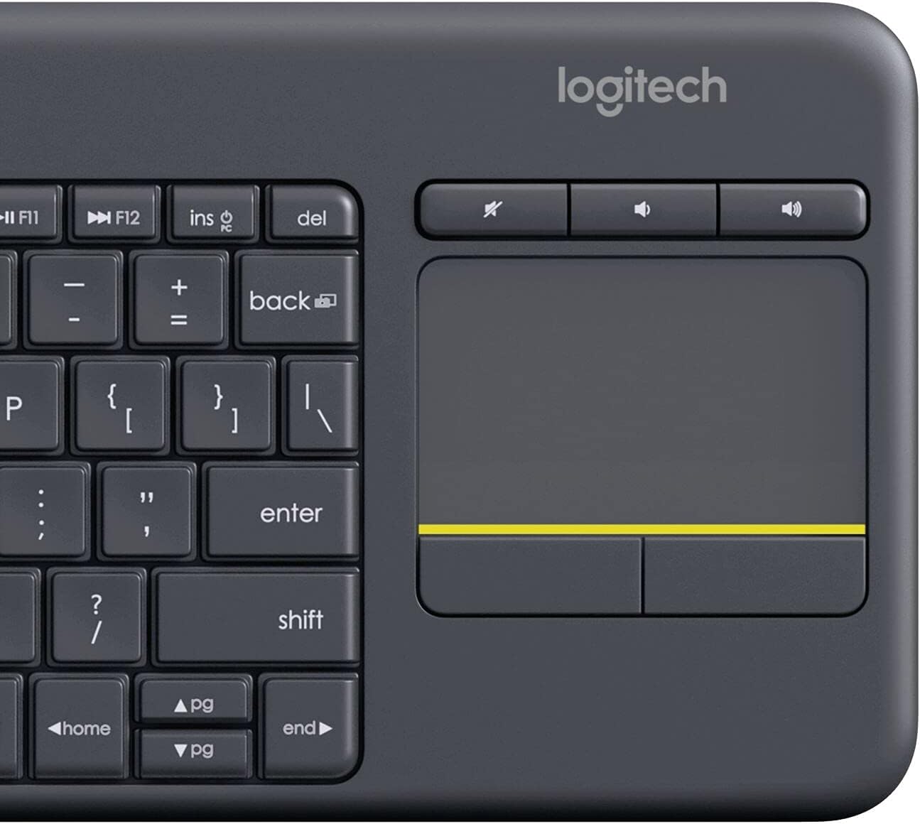 Side profile of Logitech K400 Plus keyboard