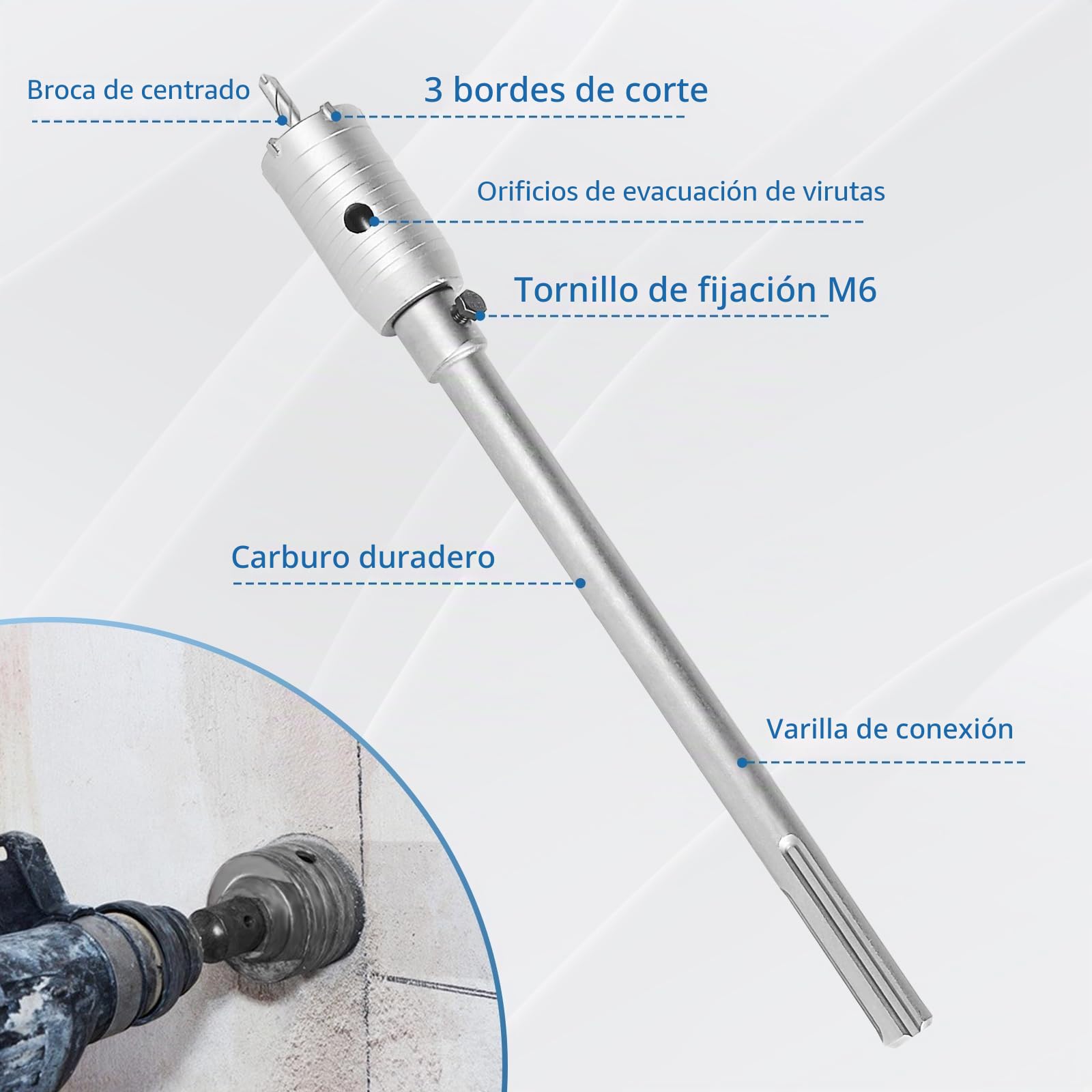 EXLECO 16 pcs Sierra Corona Set Broca para Muro de Hormigón Taladro Hueco Broca Sierra, 7 corona hormigon 30 40 50 65 80 100 110mm mit 100/300mm SDS Plus & SDS Max 6 Taladro Centrado, Brocas Hormigón