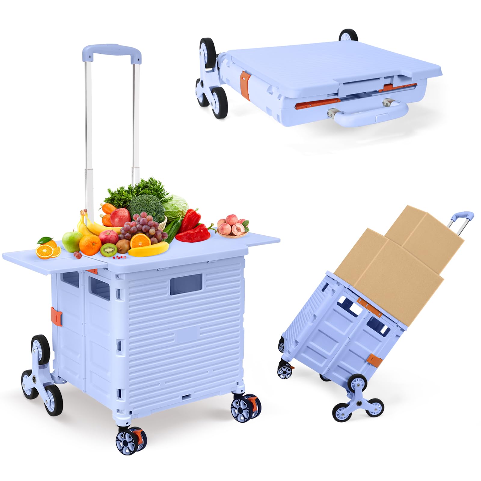 Carrito utilitario plegable portátil con tapa magnética extendida, ruedas giratorias de 360°, capacidad de carga de 176 libras, carrito rodante resistente y duradero (azul)