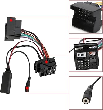 Flylin Bluetooth AUX Music Adapter 12-Pin Bluetooth AUX IN Music Cable Module with Microphone Microphone Hands-Free Kit Compatible with Volkswagen Skoda RCD210 RCD310 RCD510 RNS510 Car Radio