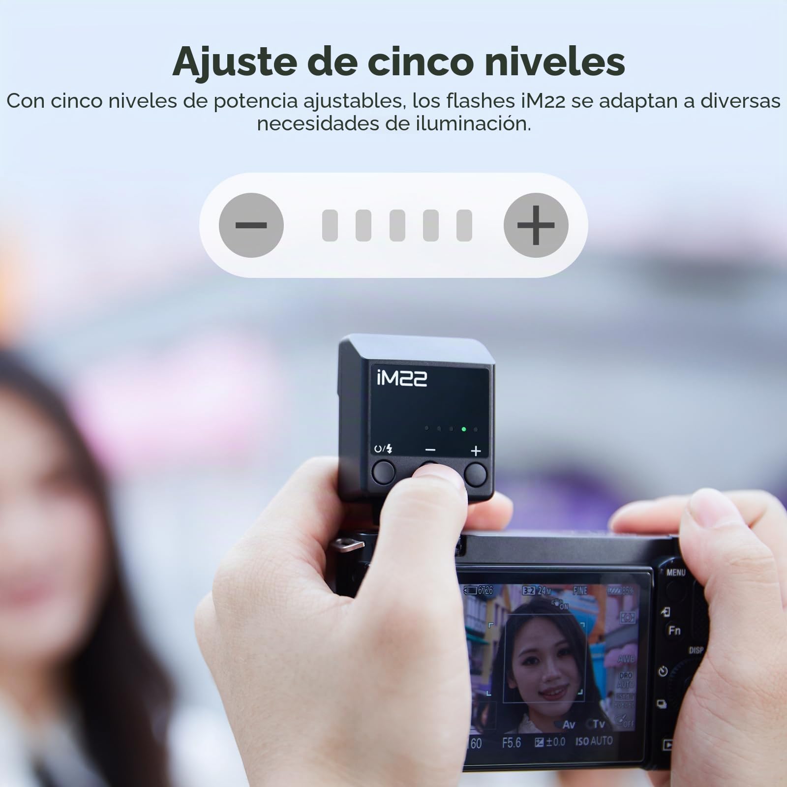 Godox iM22 - Cámara flash compacta, 5 niveles de potencia, 440 flashes de plena potencia, diseño de garra de contacto único, compatible con múltiples marcas