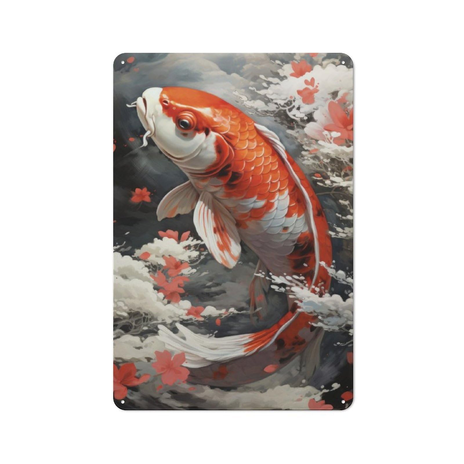 Junmoney Koi Fish Vintage Tin Sign 30X20cm For Lounge Or Reading Corner, For Home Interiors, Feature Walls And Decorative Displays