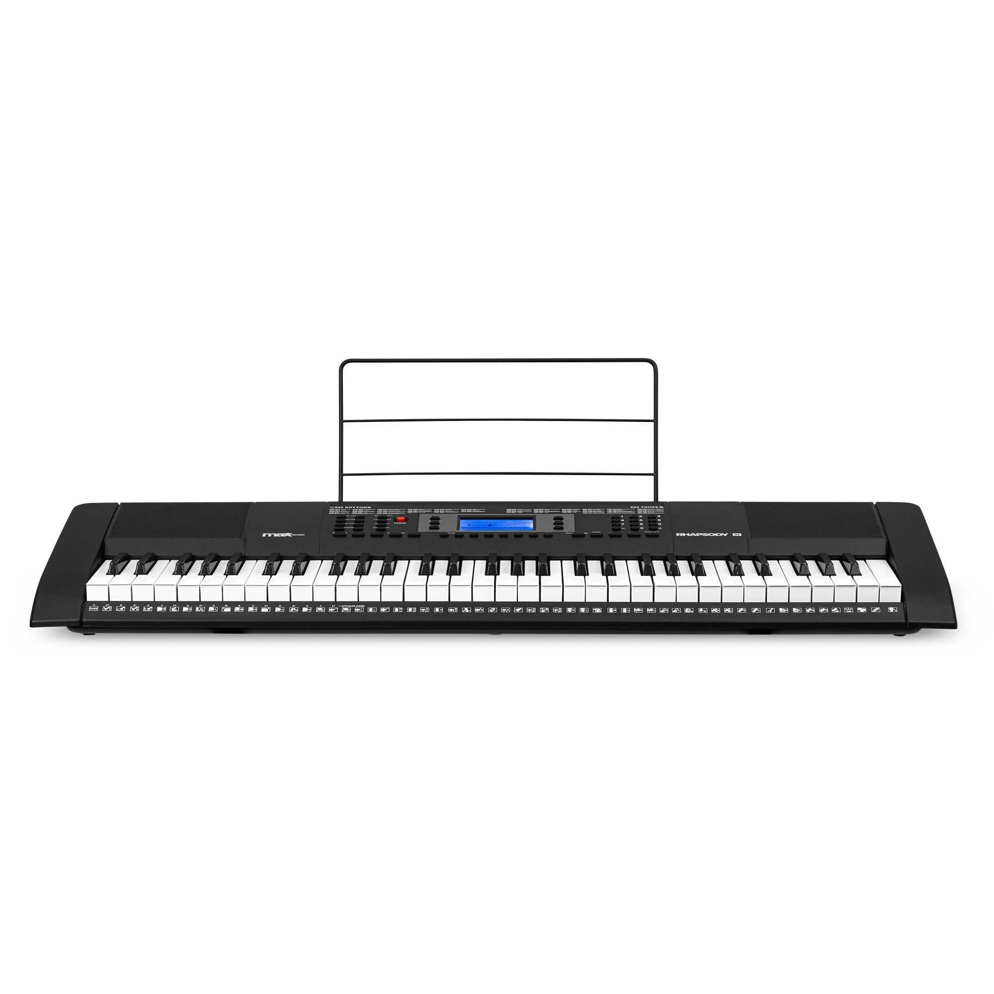 MAX Rhapsody61 - Tastiera elettrica con cuffie, 61 tasti, 300 campanelli, 300 ritmi, 50 canzoni demo, insegnamento intelligente della musica con tastiera, tastiera per principianti con altoparlanti