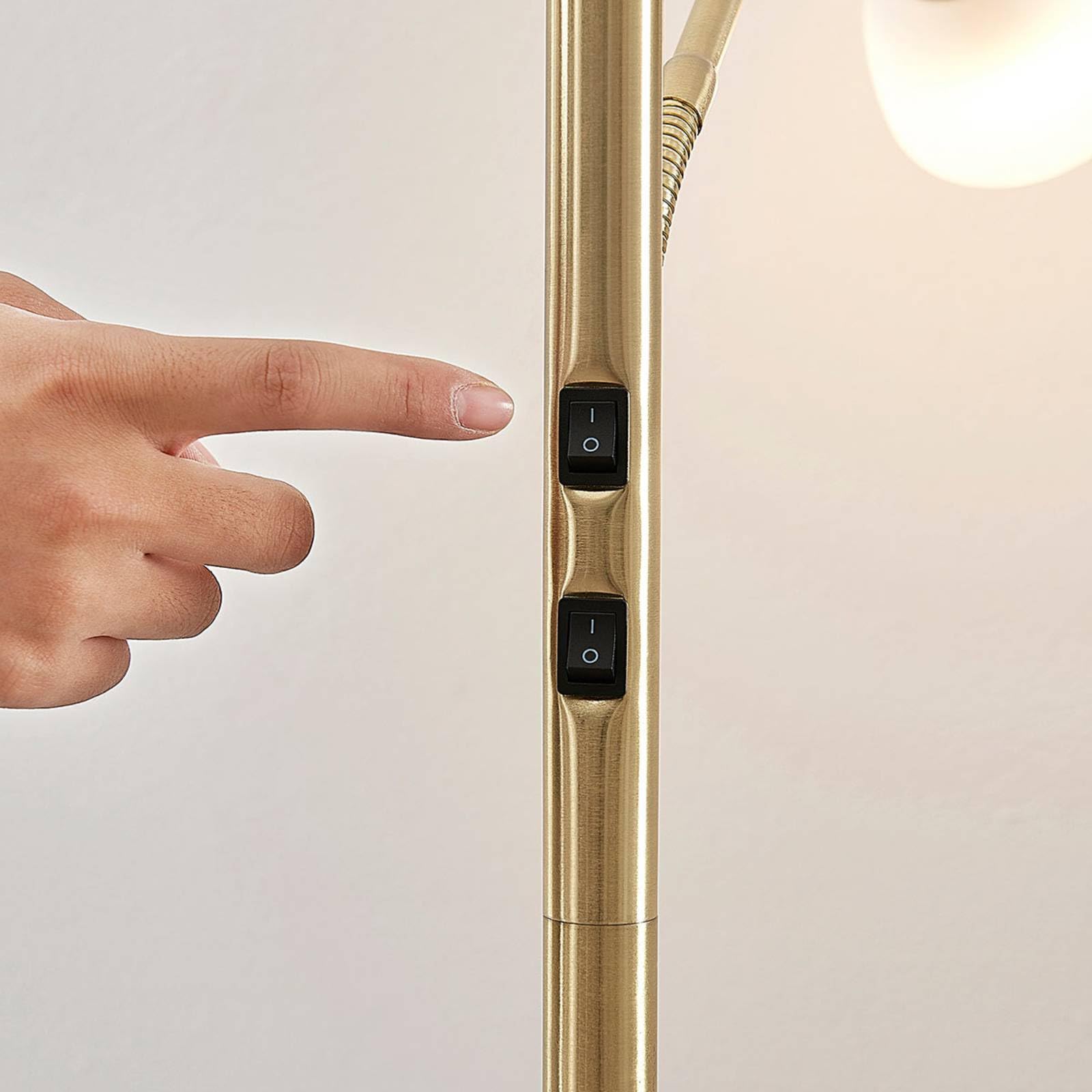 Lindby Stehlampe, Deckenfluter verstellbarer Lesearm Standleuchte 1x E27 max. 15W und E14 8W ohne Leuchtmittel Standlampe Wohnzimmerlampe