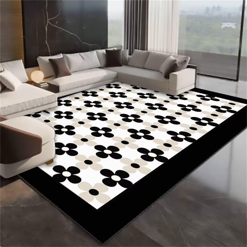 Draußen Teppich Rugs Schwarzer und weißer floraler dekorativer Schlafzimmerteppich Elegant Baby Junge 120X170CM