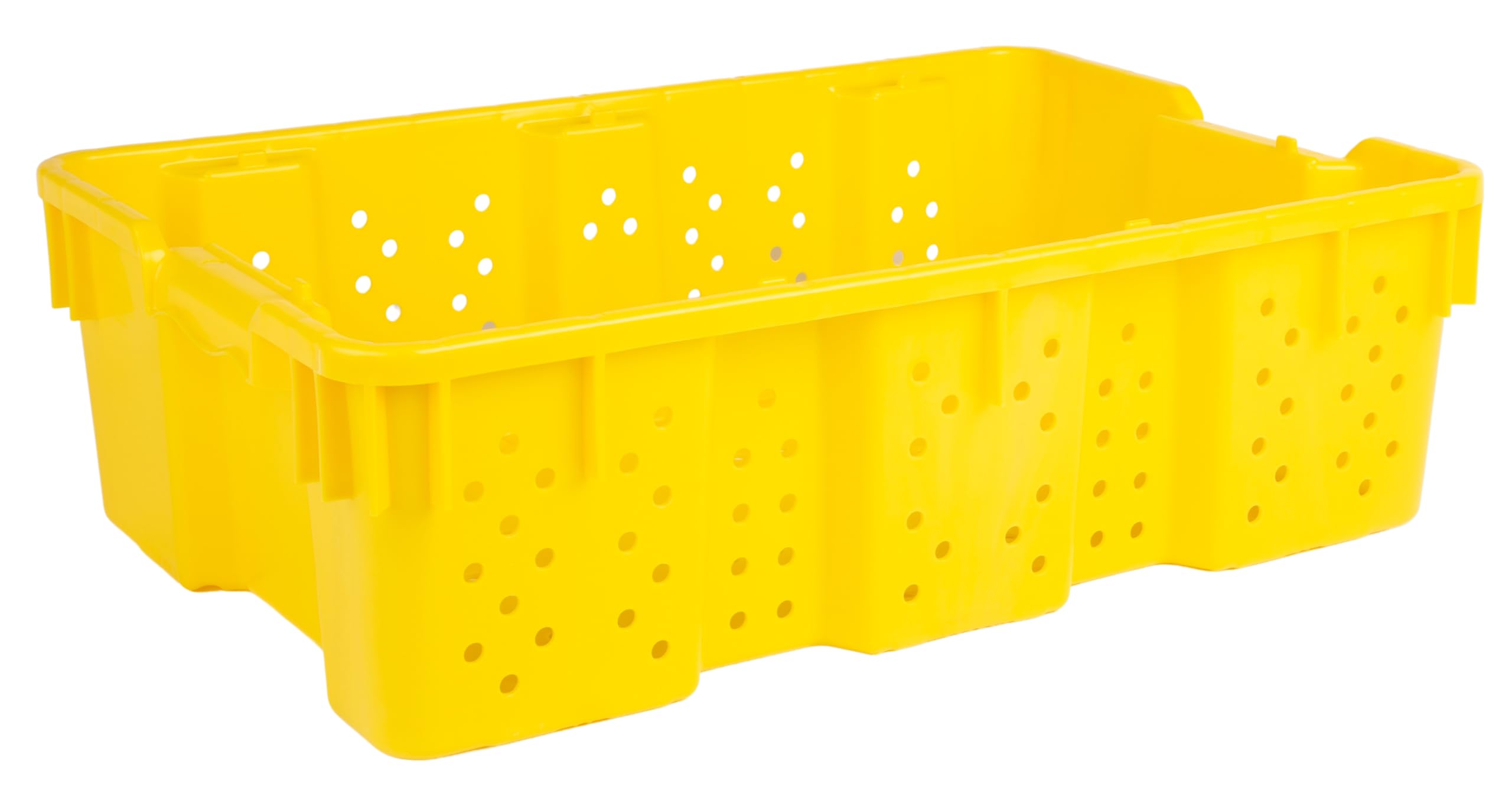 Hudson Exchange 24 x 16 x 7.3" (7.5 Gallon) Agricultural Nest and Stack Vented Crate Handled Storage Container Tote, Yellow (1 Pack)