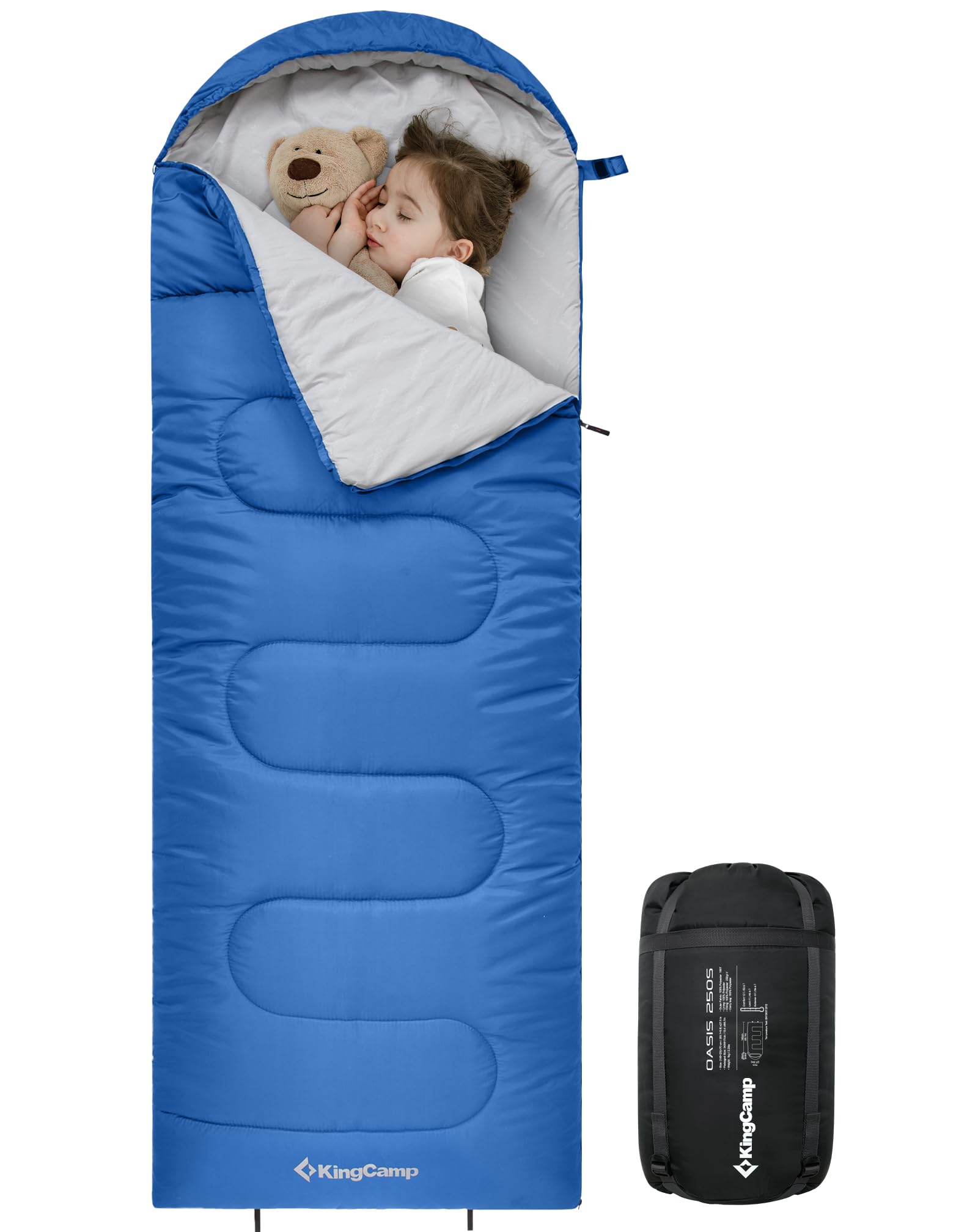 KingCampKids Sleeping Bag 3 Season- Lightweight Waterproof Camping Sleeping Bag Indoor & Outdoor Use for Kids for Camping with Compression SackGlobal Recycled StandardGlobal Recycled StandardGlobal Recycled Standard