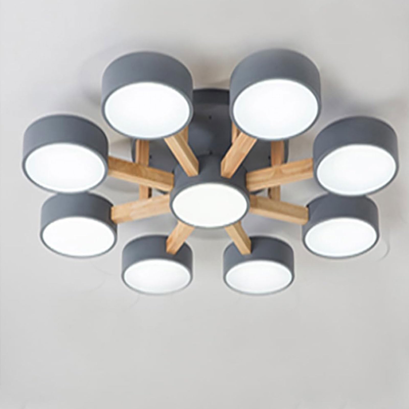 HXYSXHJUO 37 Inch Dimmable LED Ceiling Light Chandelier - Minimalist Wooden Flush Mount Fixture for Living Room, Dining, and Bedroom(Grey)