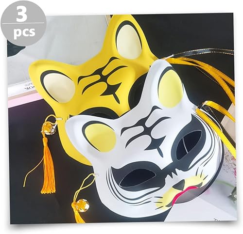 Miniatura 3 de 3 piezas de máscara de gato de tigre, medias máscaras de animales, máscaras vintage, disfraz de Año Nuevo, decoración de festivales de primavera,