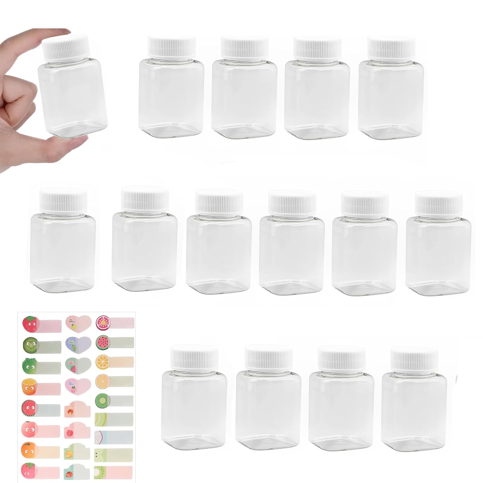 Siqian 15 bottiglie di succo da 100 ml con coperchio, piccole bottiglie in plastica trasparente, bottiglie di succo di zenzero con coperchi a vite, bottiglie quadrate per succhi di frutta, bottiglie