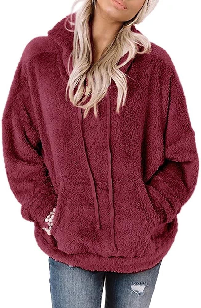 Ezbelle Women's Long Sleeve Sherpa Pullover Fuzzy Fleece Sweatshirt Casual Loose Fuzzy Hoodies with Pockets