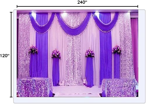 Miniatura 8 de Cortinas de tela de seda para decoración de escenario de boda, para bodas, cumpleaños, eventos (violeta), 20 x 10 pies