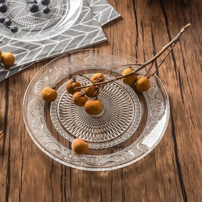Image of Plate Set Flower Decorative Small Size Crystal Clear Glass Plate- Dry Fruits Sweets Chocolate Snack Plate for Dining,Catering Event, Dinner Parties,Wedding Dinner Plate (Pack of 1,10 inch)