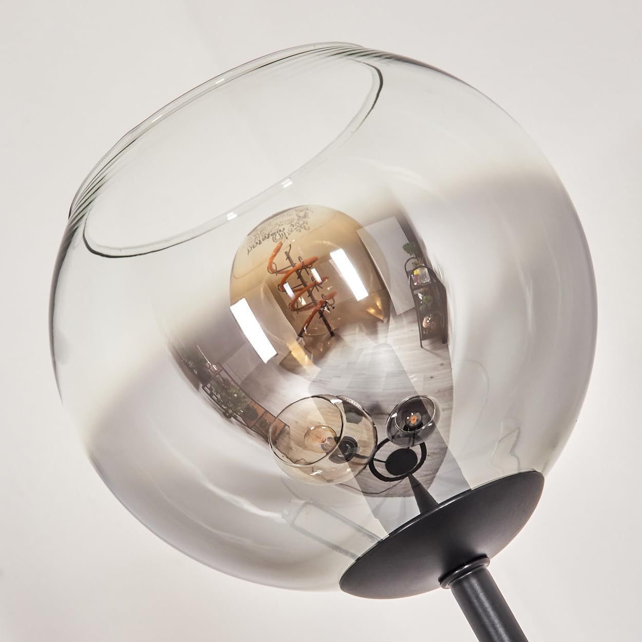 Lampadaire Hofstein Koyoto – 148,5 Cm, 3 Lampes E14, Verre Ambre/fumé, Métal Noir, Interrupteur à Pied – Style Vintage Moderne Pour Salon Ou Chambre
