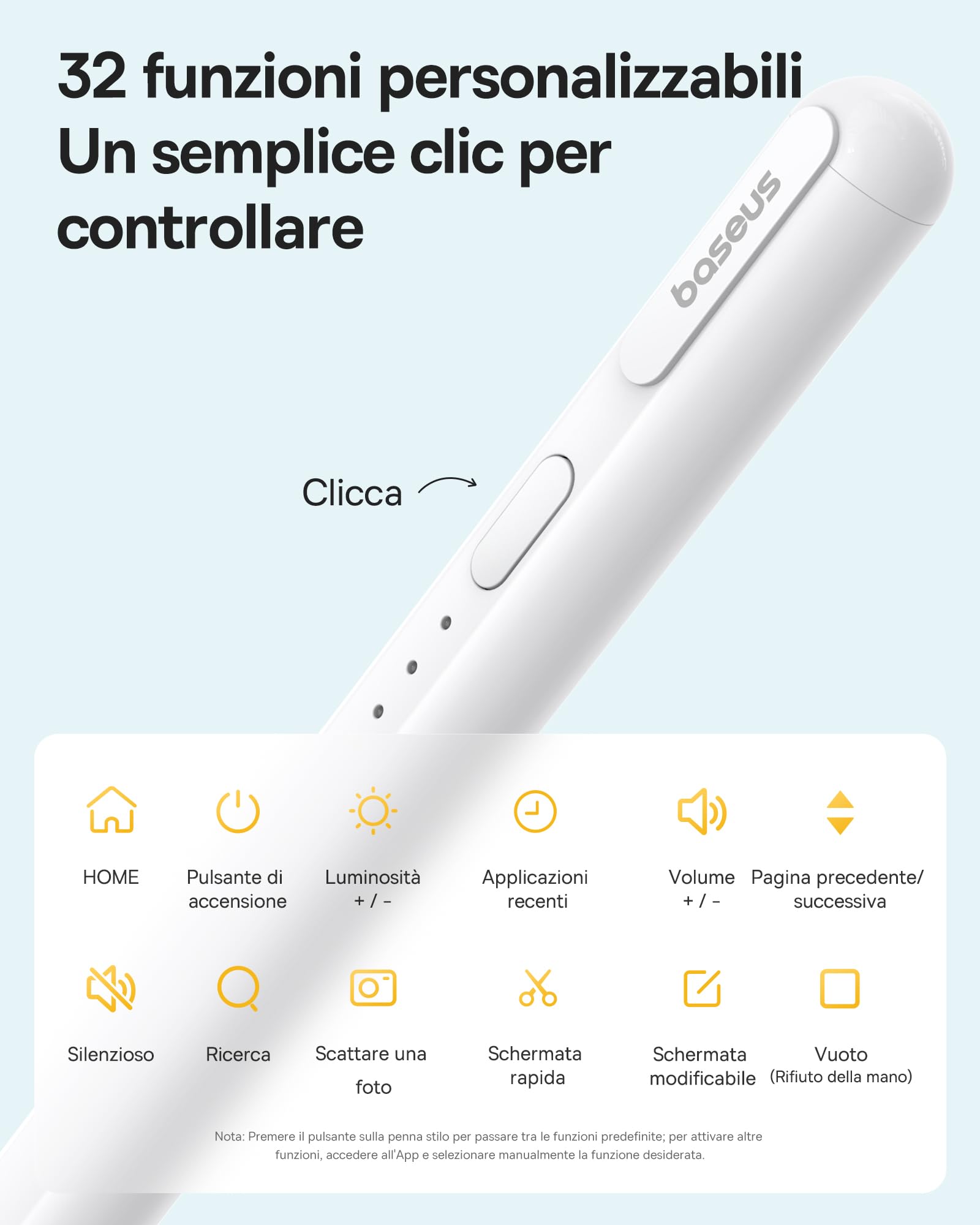 [1:1 Originale] Baseus Penna Compatibile con iPad 2018-2025, Abbinamento Illimitato, 32 Funzioni Personalizzabili, 17h Batteria, Pencil per iPad 6/7/8/9/10, Pro 11“/12.9“/13“, Air 3/4/5/6, mini 5/6