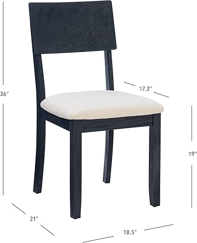 Miniatura 3 de Linon Asiento tapizado de lino beige de madera carbón, silla de comedor Carter, juego de 2, carbón oscuro y beige