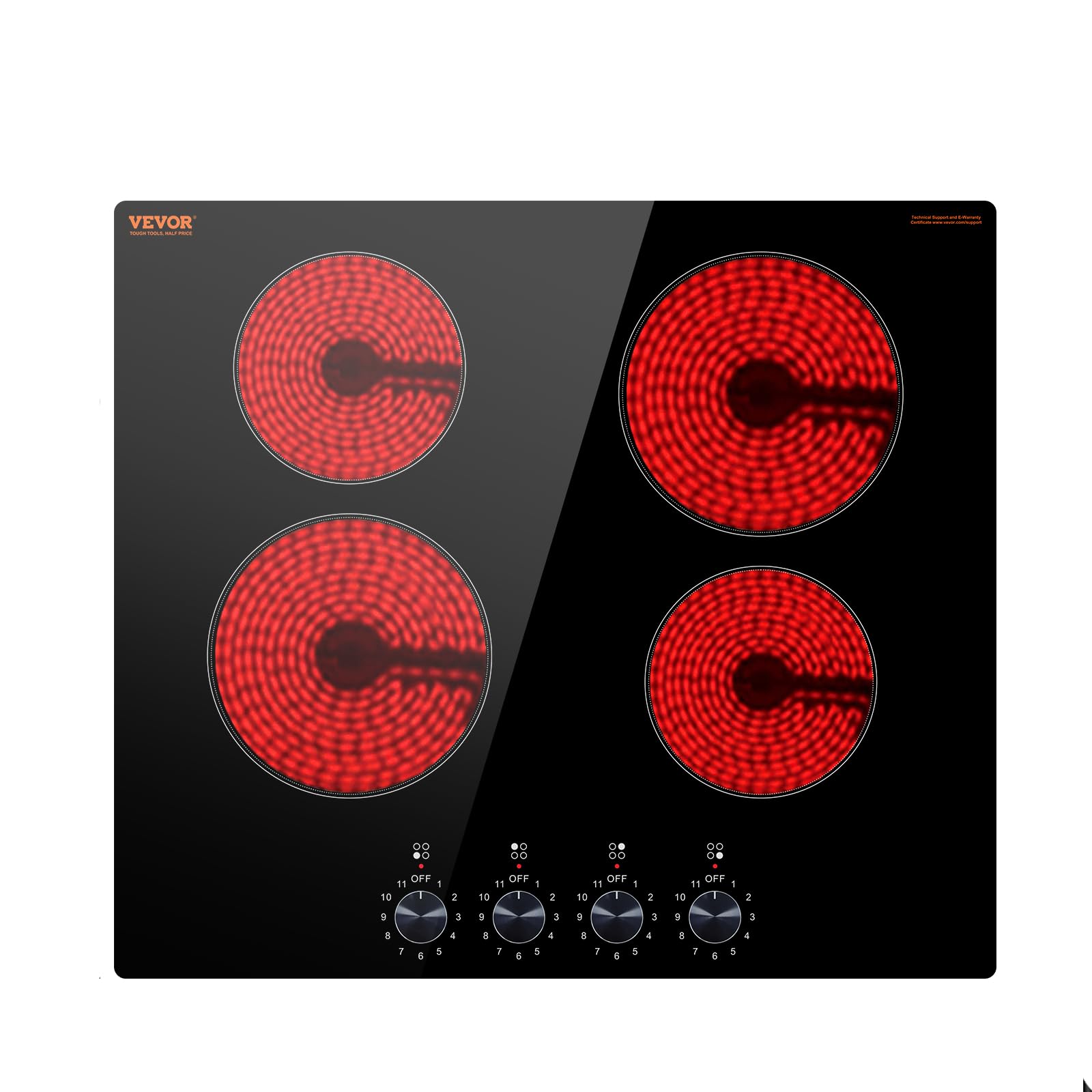 VEVOR 24 inch 4 Burners Electric Cooktop Built-in Radiant Ceramic Stove Top, 6000W | 220-240V Compatible - main product image