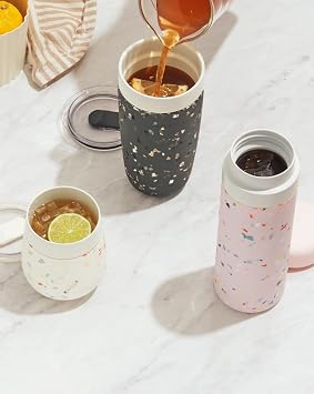 W&P Porter Insulated Tumbler 20 oz | No Metallic Aftertaste Ceramic Coated for Water, Coffee, Tea | Wide Mouth Vacuum Insulated | Dishwasher Safe, Blush Terrazzo
