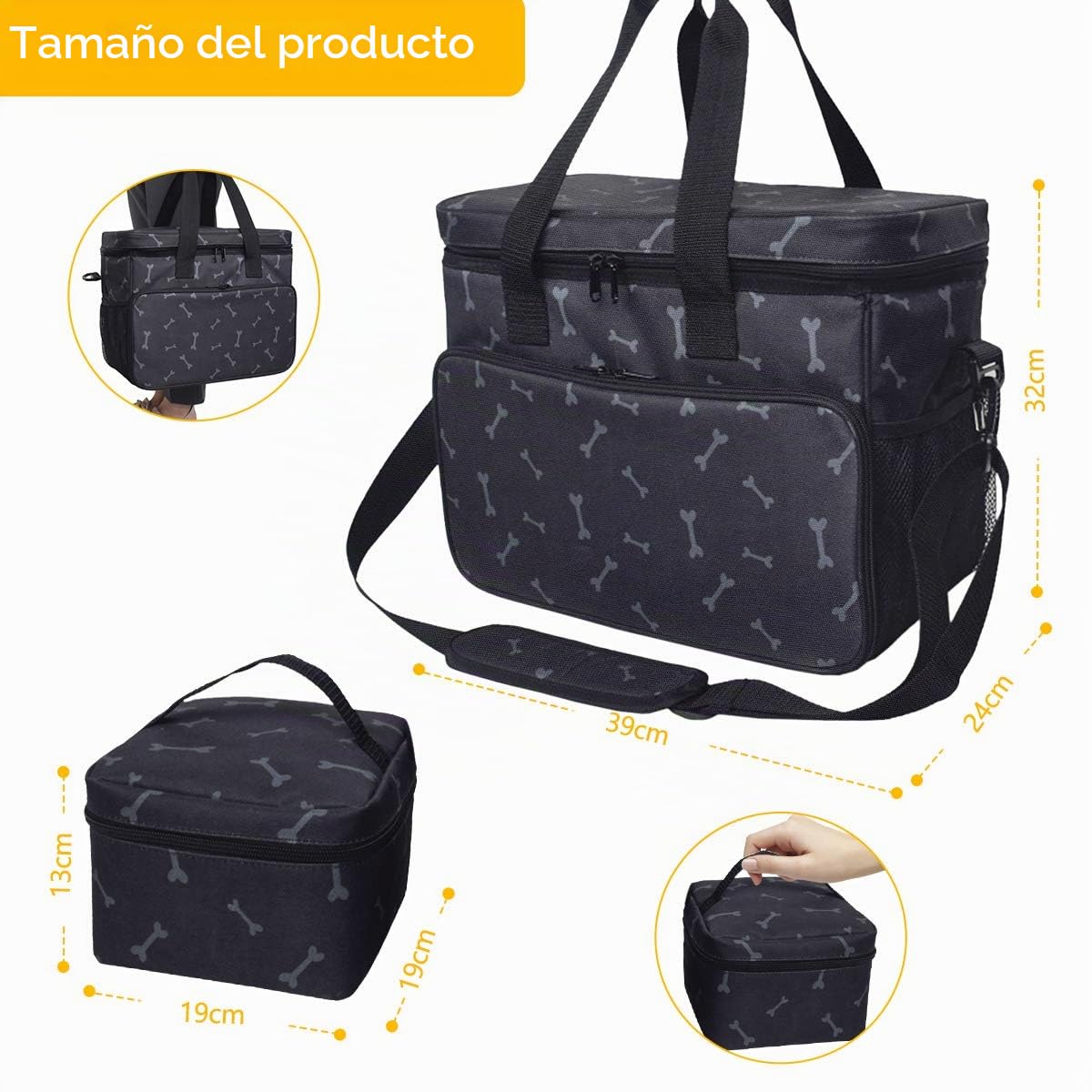Zwini Bolsa de viaje para perros de almacenamiento lavable bolsa térmica con compartimentos, alimentador plegable y bebedor (A)
